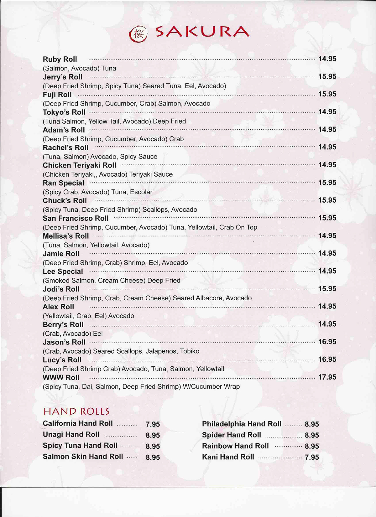 Menu Sakura Sushi